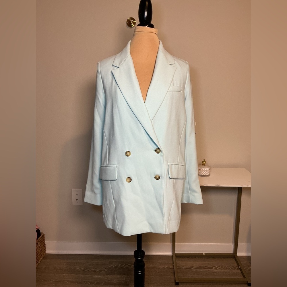 Zara Women's Double-Breasted Light Blue Coat - Picture 3 of 8
